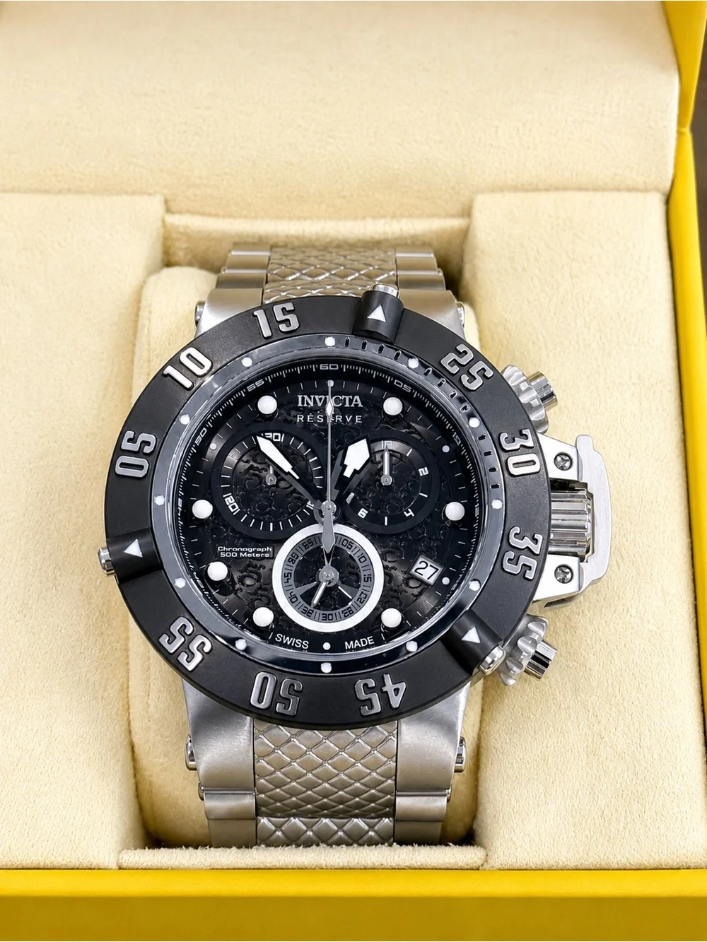 Invicta Subaqua Men's Chronograph Quartz 500m Black Dial SS Bracelet
